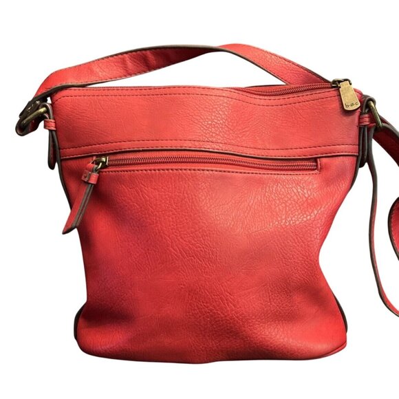 B.O.C. Red Faux Leather Crossbody Shoulder Bag Buckle Detail - Picture 3 of 9